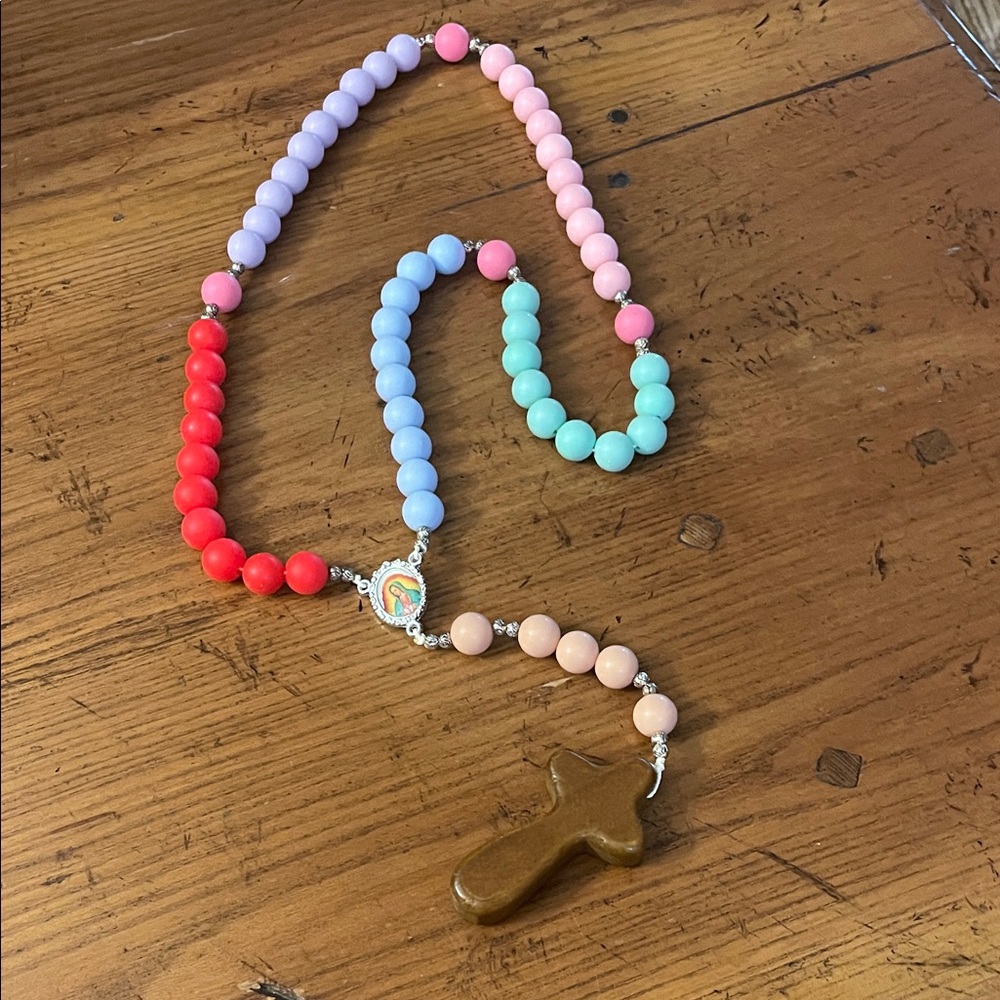 Handmade silicone Rosary with wooden cross.